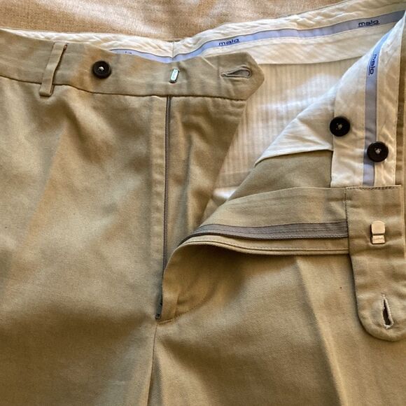 Malo Mens Khaki Cotton Straight Leg Pants with cuffs. Size US 32 Waist, 52 IT. - Picture 6 of 8